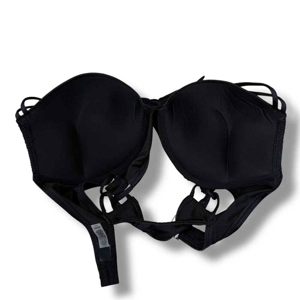 Victorias Secret Black Push Up Halter Bikini Set 36D Large Ruched High‎ Waist